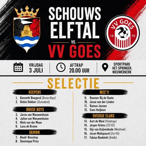 selectie tegen v.v. Goes Schouws Elftal 2016