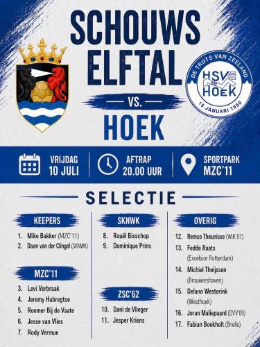 Selectie Schouws Elftal 2016 tegen Hoek. 